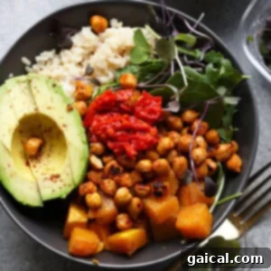 Appetizing Butternut Squash Buddha Bowl with all ingredients visible for the recipe card