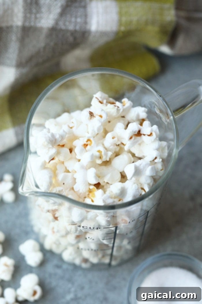 Delicious and healthy popcorn snack A large bowl of fluffy, salted popcorn, ready to eat