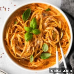 Delicious creamy vegan pasta, ready to be served