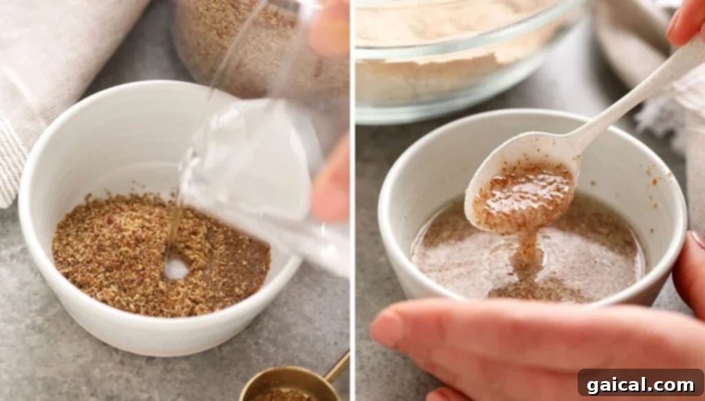 How to Make a Flax Egg: Vegan Baking Essential A small bowl containing a prepared flax egg mixture, ready for use as a vegan egg substitute in baking.