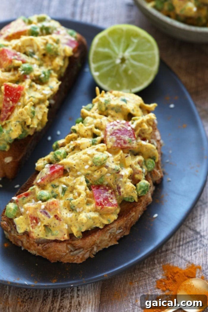 Golden Curry Chicken Salad 2 Curry chicken salad on a piece of toast