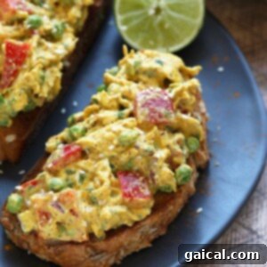 Curry chicken salad on a piece of toast