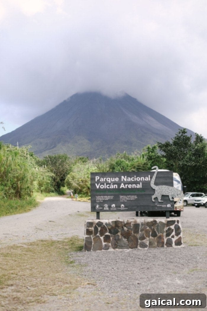 The majestic landscape of Arenal Volcano National Park Scenic view of Parque Nacional Volcan Arenal with the volcano in the distance