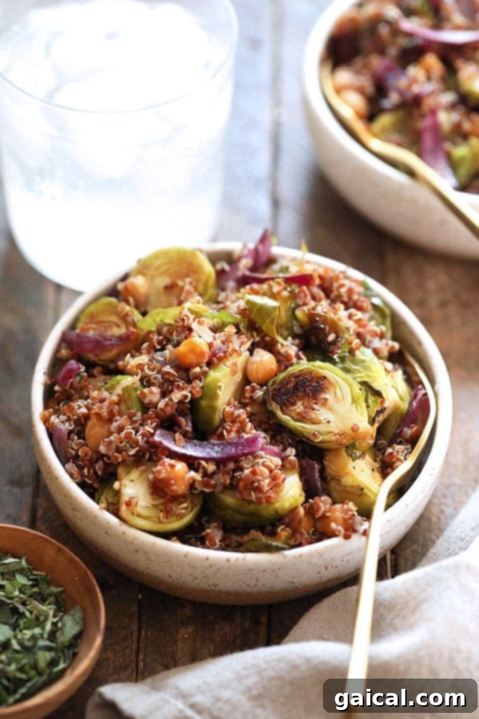 Delicious Roasted Brussels Sprout and Quinoa Salad