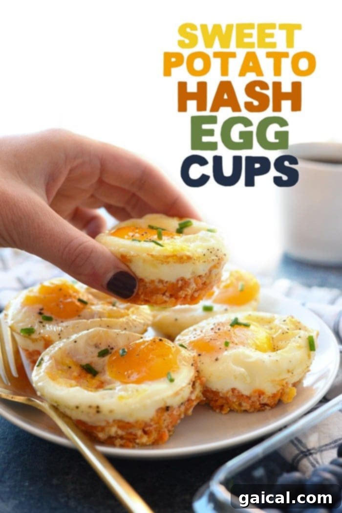 53 Game-Changing Plant-Based Recipes 15 Sweet Potato Hash Egg Cups with a cheesy base.