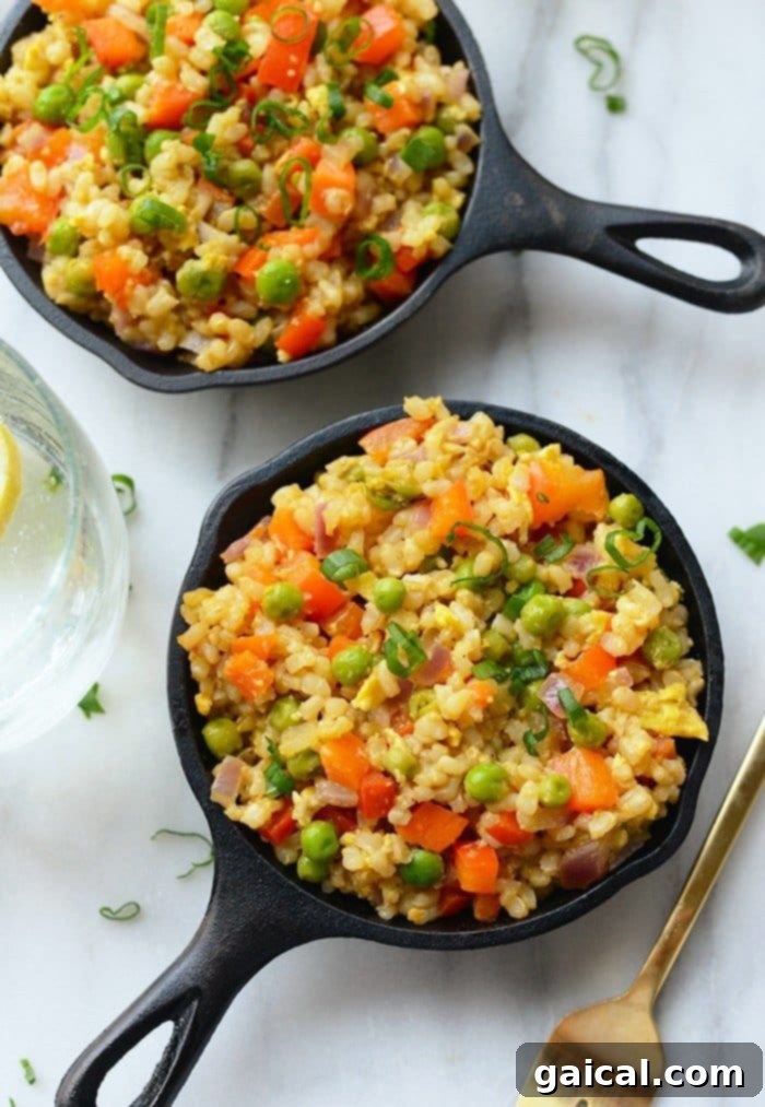 53 Game-Changing Plant-Based Recipes 29 Healthy Vegetarian Fried Rice with brown rice and vegetables.
