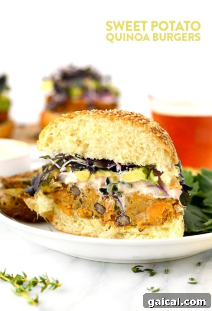 53 Game-Changing Plant-Based Recipes 33 Hearty Quinoa Sweet Potato Burgers, a vegan dinner option.