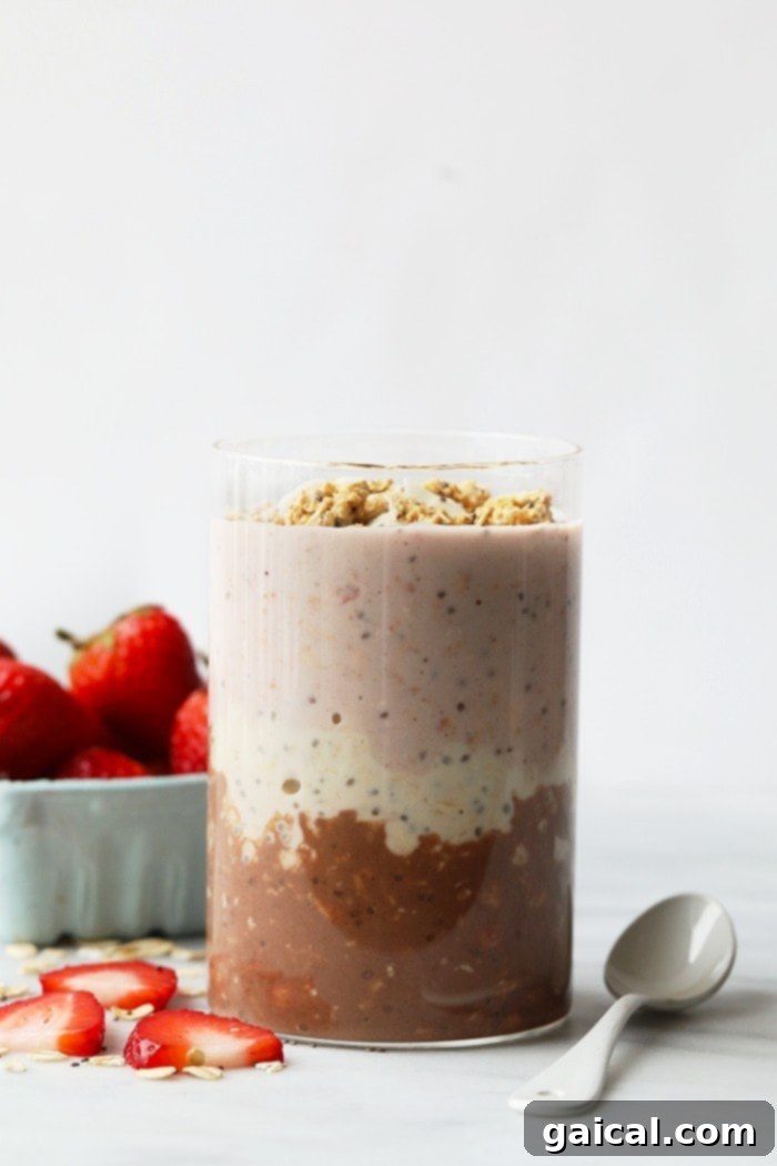 53 Game-Changing Plant-Based Recipes 5 Neapolitan overnight oats layered with chocolate, vanilla, and strawberry.