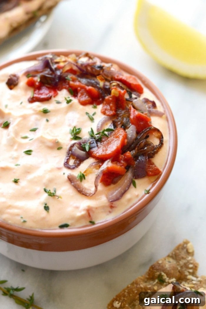 53 Game-Changing Plant-Based Recipes 52 Skinny Roasted Red Pepper Goat Cheese Dip, perfect for game day.