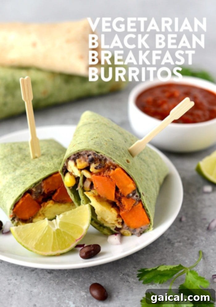 53 Game-Changing Plant-Based Recipes 7 Vegetarian Black Bean Breakfast Burritos for easy meal prep.