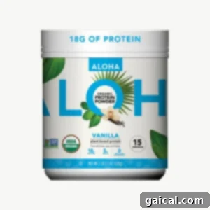 Top Protein Picks for 2023 5 aloha protein powder. A package of Aloha Organic Protein Powder, highlighting its clean label and organic certifications.