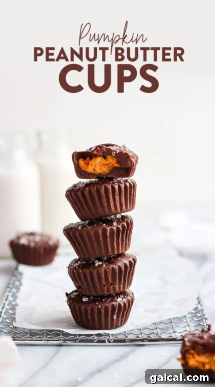 Homemade Pumpkin Peanut Butter Cups: Quick and Easy 5-Ingredient Fall Dessert Delicious Homemade Pumpkin Peanut Butter Cups ready to be enjoyed, showcasing their rich chocolate exterior and creamy pumpkin peanut butter filling.
