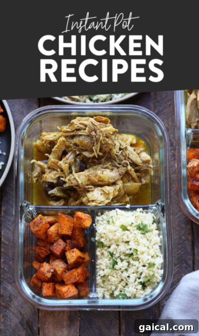 A vibrant photo of a healthy Instant Pot chicken meal prep, showcasing tender chicken alongside colorful vegetables.