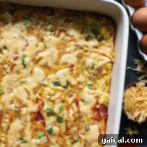 A healthy breakfast casserole with eggs and cheese.