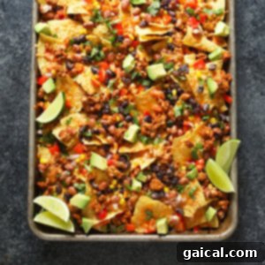 healthy chicken nachos on pan