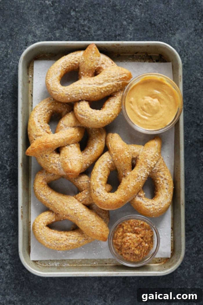 Guilt-Free Homemade Soft Pretzel Recipe 8 A freshly baked healthy soft pretzel, perfectly golden brown and topped with coarse sea salt.