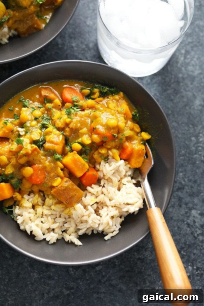 Effortless Instant Pot Curry Delights 6 A beautifully presented bowl of Instant Pot Sweet Potato Curry, ready to eat.