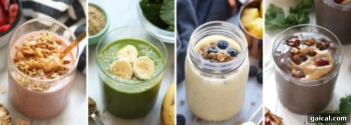 Assortment of healthy breakfast smoothies