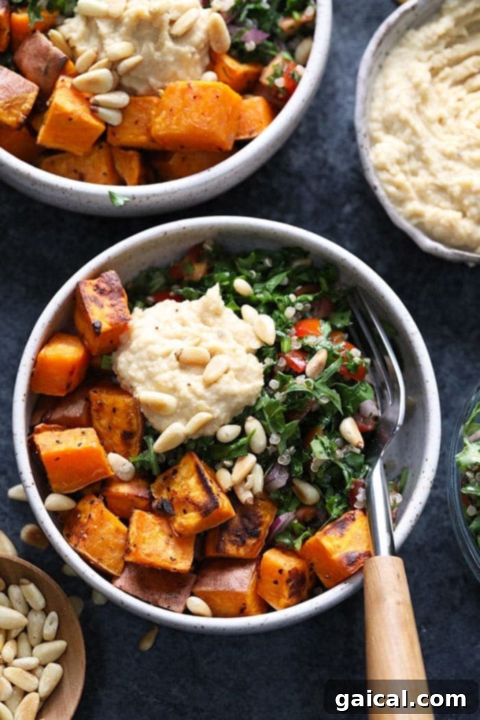 A completed Mediterranean Vegan Buddha Bowl, beautifully plated and ready to be enjoyed as a healthy, plant-based meal.
