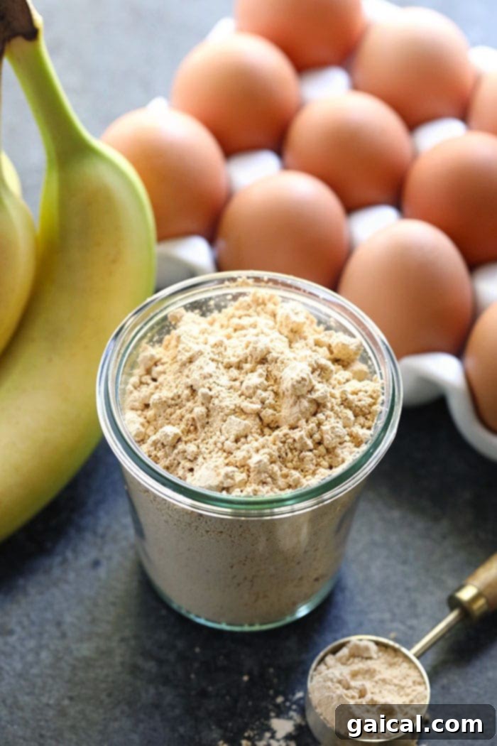 Peanut Flour: The Star Ingredient for High-Protein Pancakes A jar of peanut flour, an essential ingredient for high-protein pancakes.