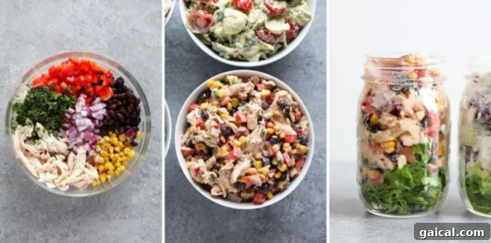 Love Southwestern flavors? Our healthier Southwest Chicken Salad features a zesty citrus-infused yogurt sauce and a perfect touch of hot sauce for an irresistible kick! Bowl of Southwest Chicken Salad with corn, black beans, and cilantro