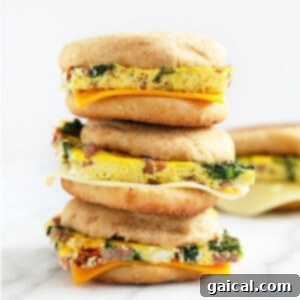 photo of stacked breakfast sandwhiches