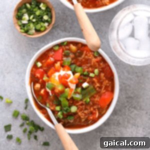 A bowl of Instant Pot Stuffed Pepper Soup