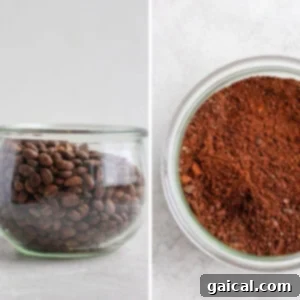 Mastering the French Press 9 Two images showing coarse coffee grounds in a glass jar, illustrating the ideal texture.