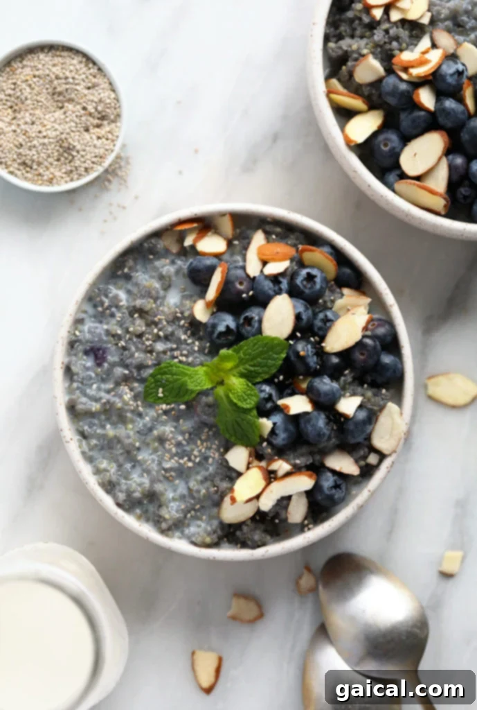 Wholesome Blueberry Quinoa Morning Bowl 5 Blueberry quinoa breakfast bowl in a bowl and ready to eat.