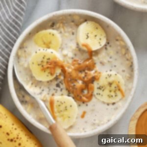 creamy banana overnight oats in a bowl