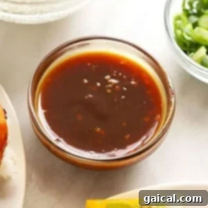 A bowl of teriyaki sauce ready for use.