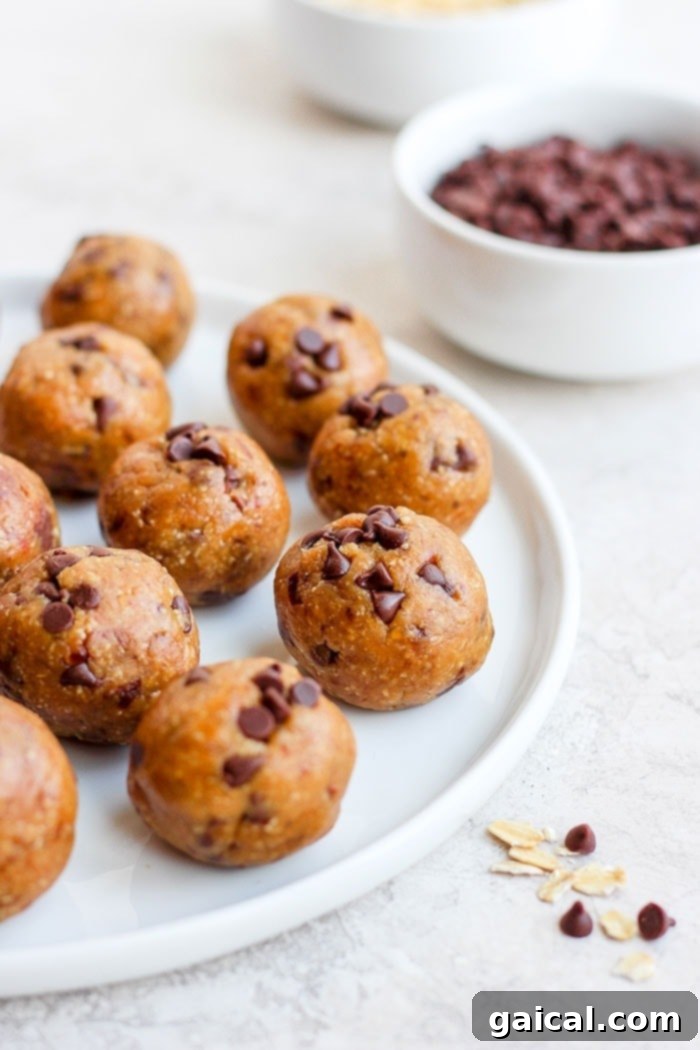 Healthy Cookie Dough Energy Bites: A Guilt-Free Treat Delicious healthy cookie dough energy bites arranged beautifully on a plate, ready to be enjoyed.