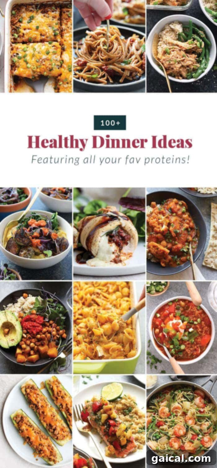 Get inspired to make a delicious and healthy dinner! With these healthy dinner ideas organized by protein, you'll be ready to cook in no time. A vibrant assortment of healthy dinner ingredients and cooked meals, inspiring delicious and wholesome eating.