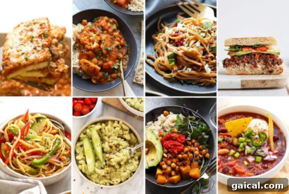 These easy vegetarian meals pack protein, veggies and SO. MUCH. FLAVOR. If you’re looking for easy ways to get your veggies in, these vegetarian dinner ideas (and bonus! Some are even vegan) will keep you inspired for dinners all week long. A spread of healthy vegetarian dinner ideas, showcasing colorful, plant-based meals.