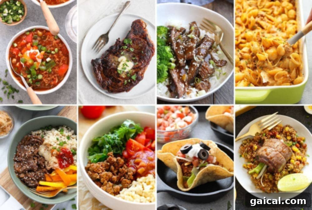 Whether you have ground beef, steaks, shredded beef (hello, carnitas!!), or a roast, the dinner options are endless! Peruse these delicious and healthy dinners with beef, and get inspired to cook your new favorite dinner. A variety of healthy dinner ideas featuring beef, from hearty stews to flavorful bowls.