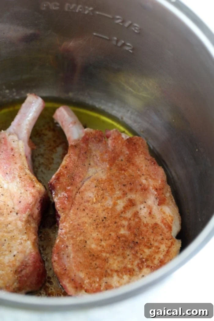 Searing bone-in pork chops in the Instant Pot