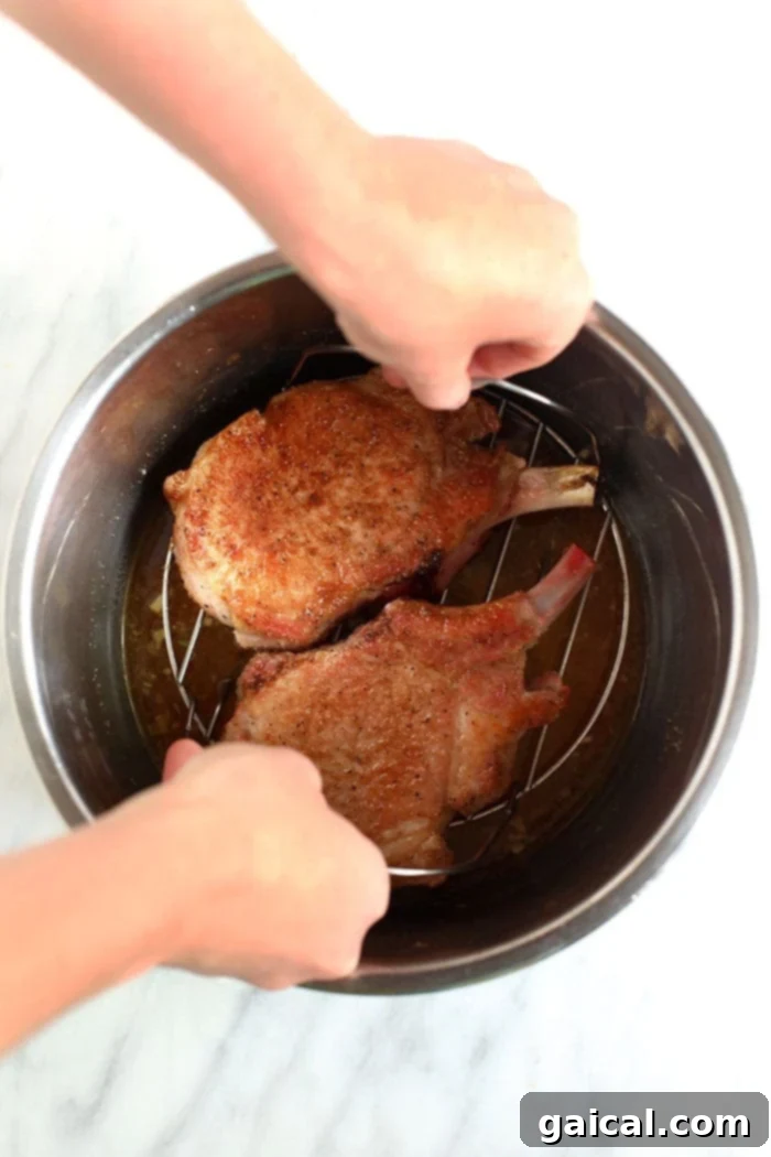 Placing trivet into Instant Pot over gravy ingredients