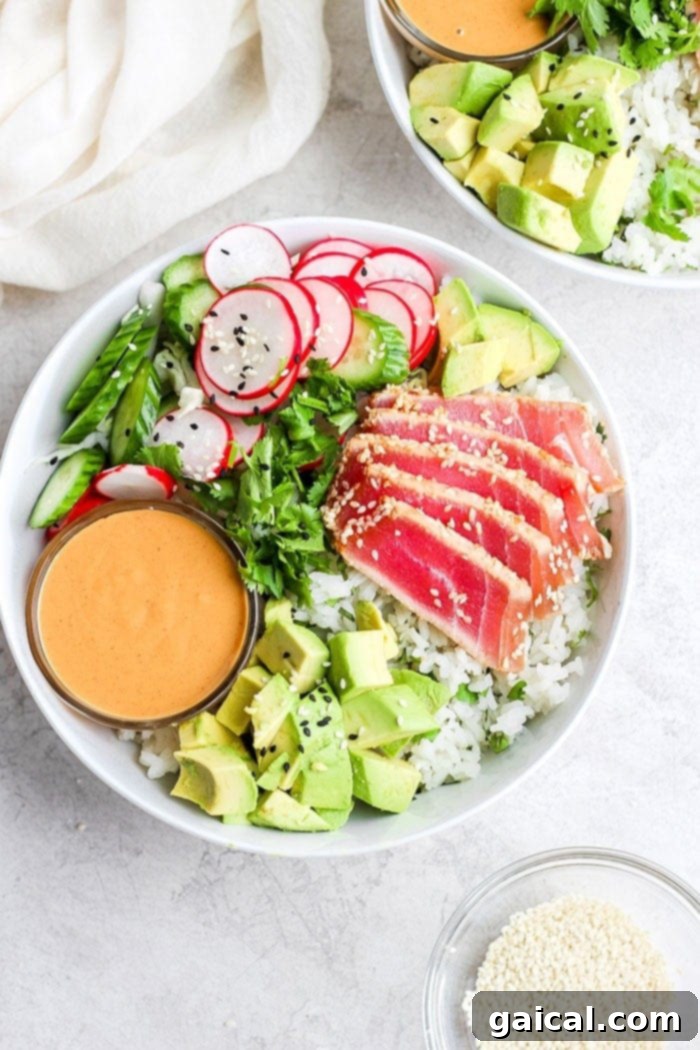 Seared Ahi Tuna Poke Bowl - a vibrant, healthy meal in a bowl