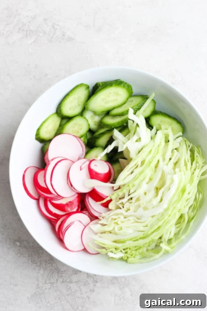 Freshly prepared vegetables for a poke bowl