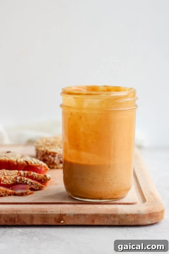 Homemade almond butter dressing in a mason jar