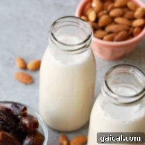 Craft Your Own Oat Milk 3 A refreshing glass of homemade almond milk, a healthy plant-based alternative with a creamy texture.