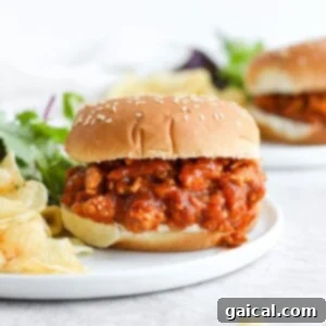 healthy sloppy joe on a bun, showcasing the texture of the meat and sauce
