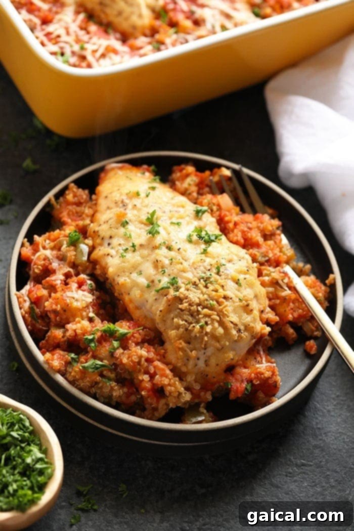 Classic Midwestern Chicken Bake 7 Chicken parmesan quinoa casserole with fresh basil