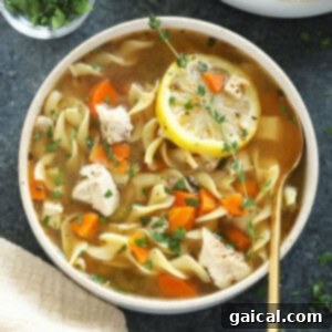 A comforting bowl of homemade chicken noodle soup.