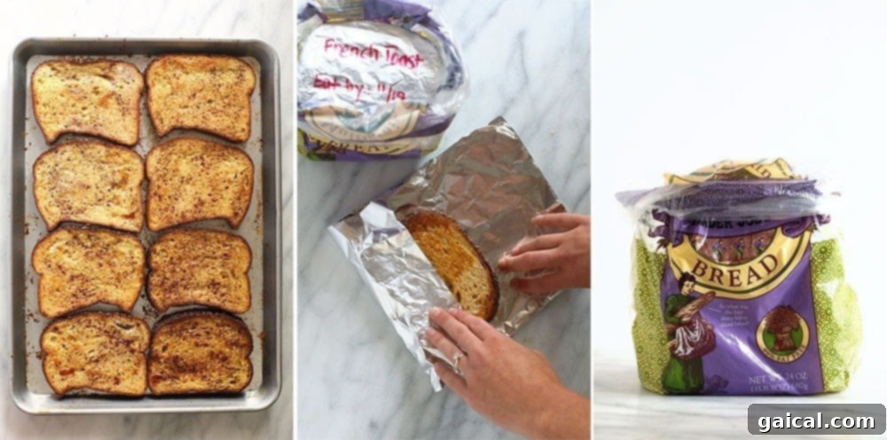 Freezer-friendly Sheet Pan French Toast: A convenient and delicious make-ahead breakfast. Golden brown sheet pan French toast slices, ready for freezing and quick breakfasts.