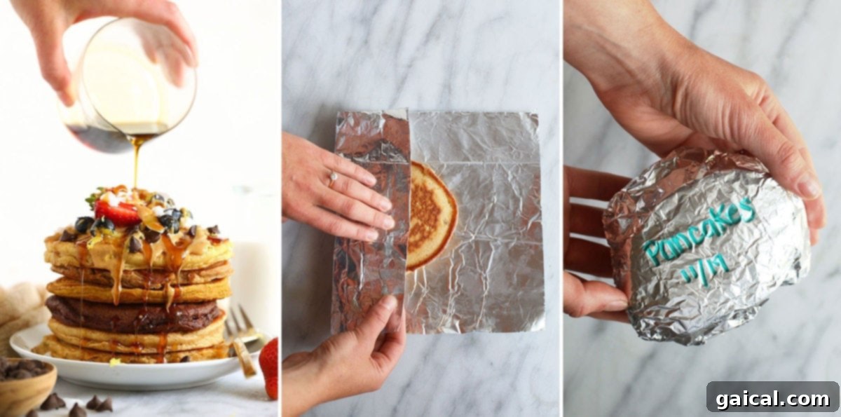Freezer-friendly Healthy Pancakes: Quick, delicious, and perfect for make-ahead breakfasts. Stack of healthy pancakes on a plate, ready to be frozen for quick and easy breakfasts.
