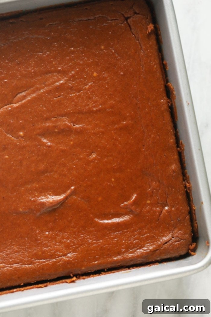 A fresh batch of pumpkin cheesecake bars, recently removed from the oven and cooling in their baking pan, showing their golden tops.