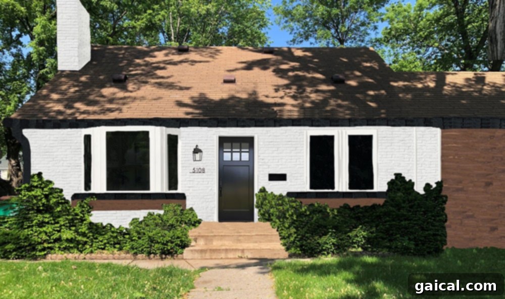 White Brick House Design Rendering Architectural Rendering of White Painted Brick House with Charcoal Accents