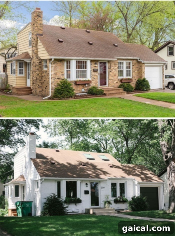 White Painted Brick House Before After Before and After: White Painted Brick House Front Exterior