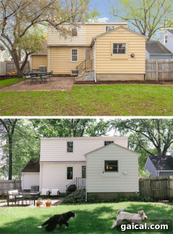 White Painted Siding Transformation Before and After: White Painted Siding on Back of House